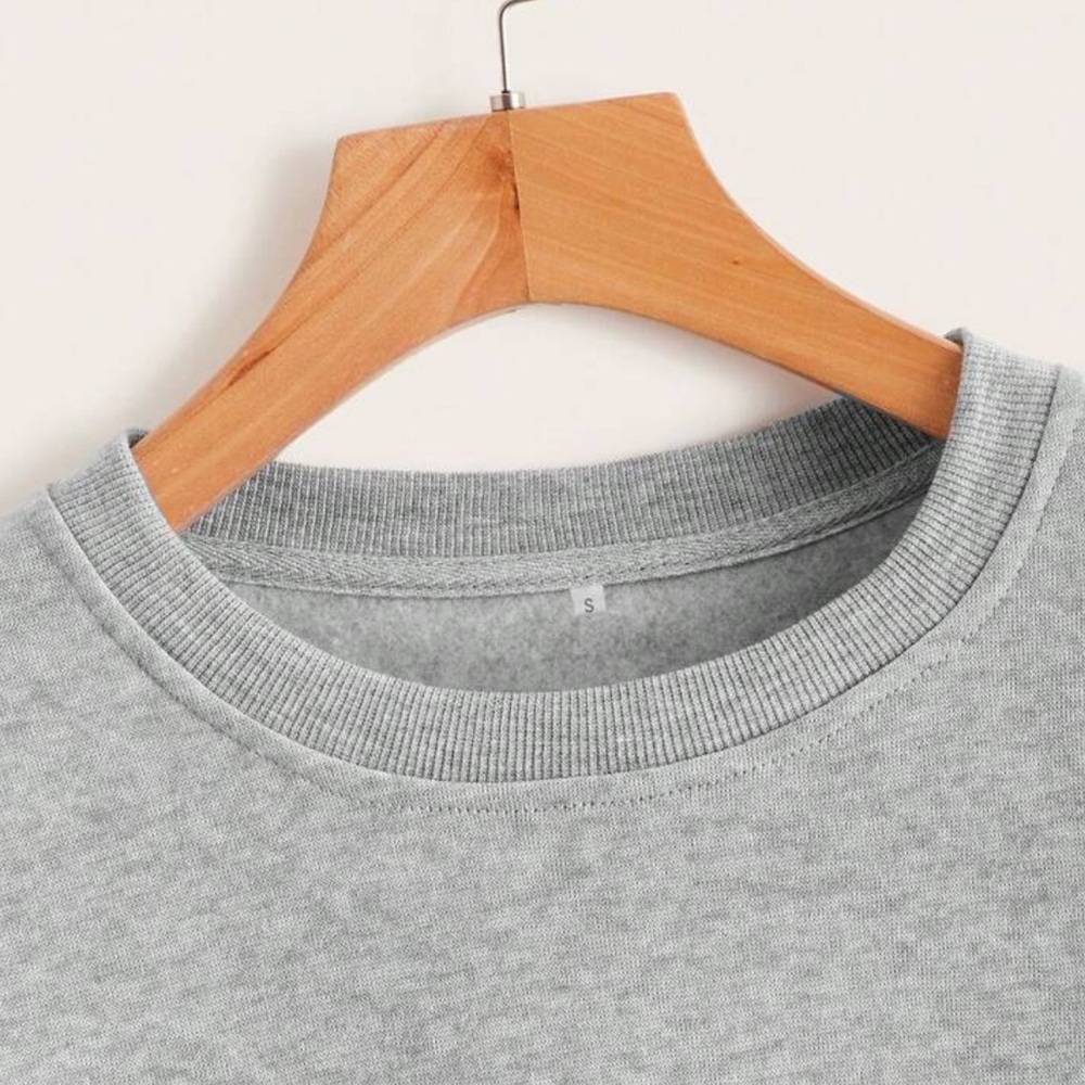NEW| SHEIN Women’s Round Neck Grey Thermal Lined Long Sleeve Sweatshirt - Picture 4 of 6